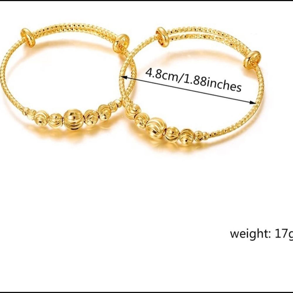 2Pcs Gifts Gold Plated Adjustable Beads Bangle Birthday Present for Kid Baby - Picture 2 of 5